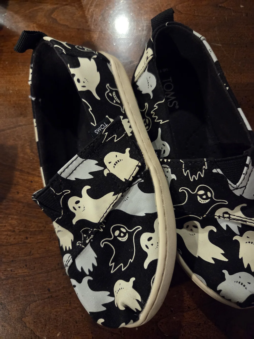 TOMS Black Canvas Slip-On Shoes with White Ghost Print Size 11